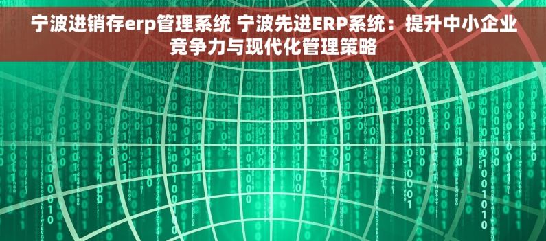 宁波进销存erp管理系统 宁波先进ERP系统：提升中小企业竞争力与现代化管理策略