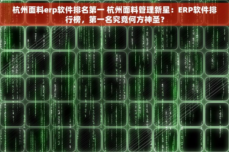 杭州面料erp软件排名第一 杭州面料管理新星：ERP软件排行榜，第一名究竟何方神圣？