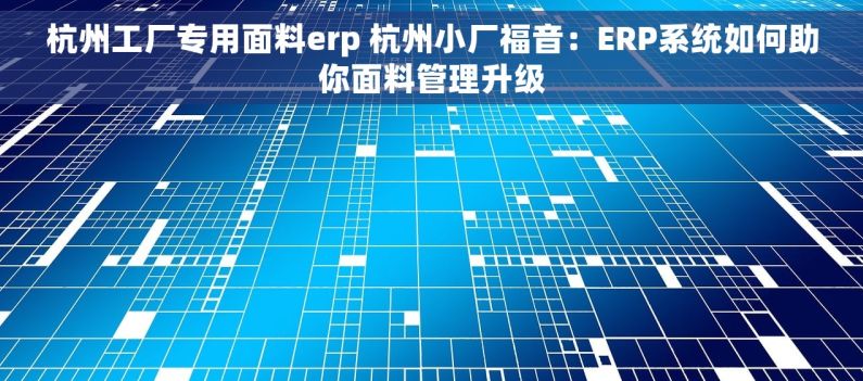 杭州工厂专用面料erp 杭州小厂福音：ERP系统如何助你面料管理升级