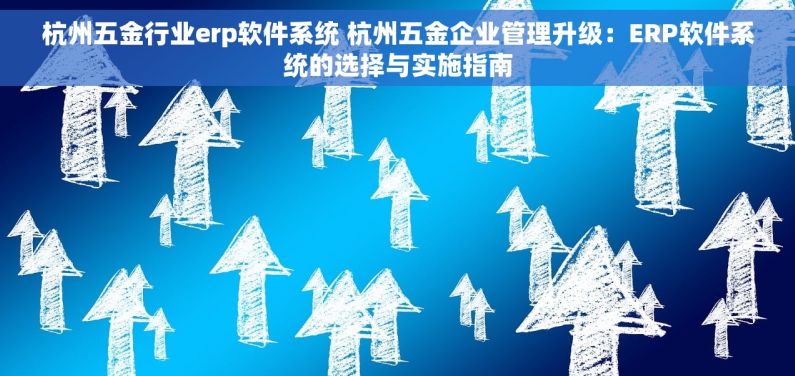 杭州五金行业erp软件系统 杭州五金企业管理升级：ERP软件系统的选择与实施指南