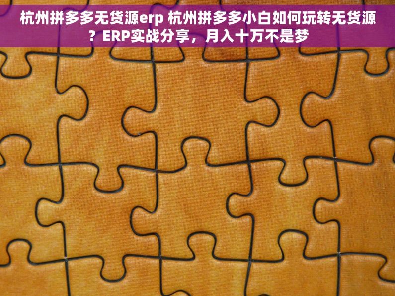 杭州拼多多无货源erp 杭州拼多多小白如何玩转无货源？ERP实战分享，月入十万不是梦