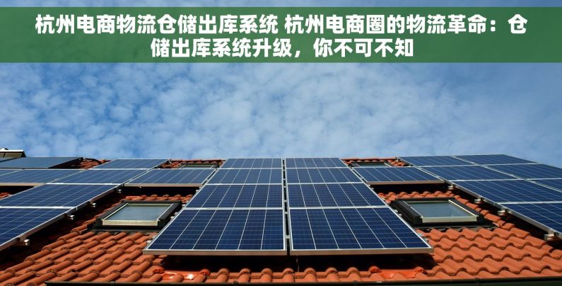 杭州电商物流仓储出库系统 杭州电商圈的物流革命：仓储出库系统升级，你不可不知