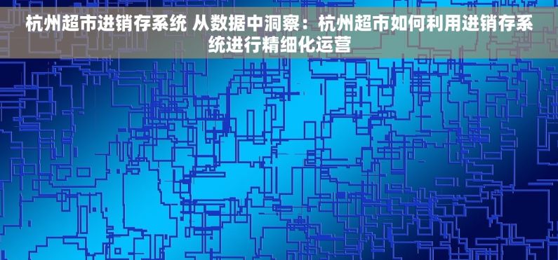 杭州超市进销存系统 从数据中洞察：杭州超市如何利用进销存系统进行精细化运营