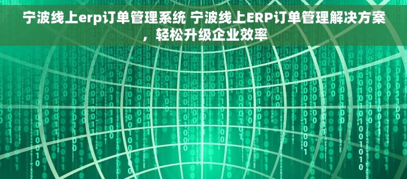 宁波线上erp订单管理系统 宁波线上ERP订单管理解决方案，轻松升级企业效率