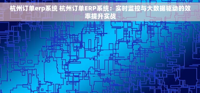 杭州订单erp系统 杭州订单ERP系统：实时监控与大数据驱动的效率提升实战