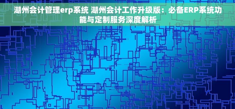 湖州会计管理erp系统 湖州会计工作升级版：必备ERP系统功能与定制服务深度解析