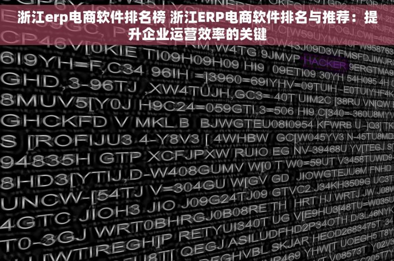 浙江erp电商软件排名榜 浙江ERP电商软件排名与推荐：提升企业运营效率的关键