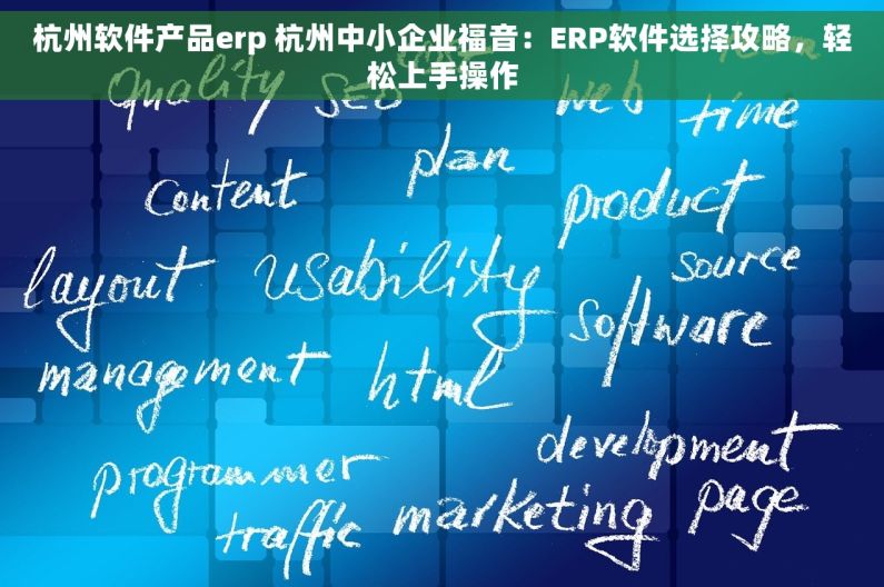杭州软件产品erp 杭州中小企业福音：ERP软件选择攻略，轻松上手操作