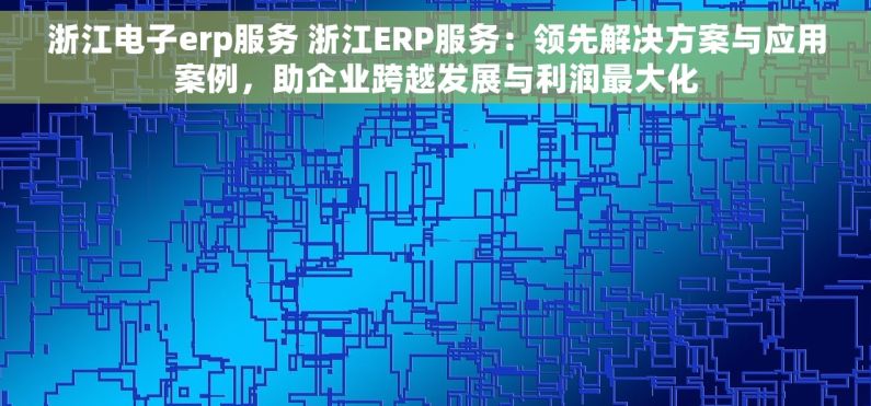 浙江电子erp服务 浙江ERP服务：领先解决方案与应用案例，助企业跨越发展与利润最大化