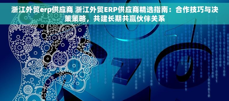 浙江外贸erp供应商 浙江外贸ERP供应商精选指南：合作技巧与决策策略，共建长期共赢伙伴关系