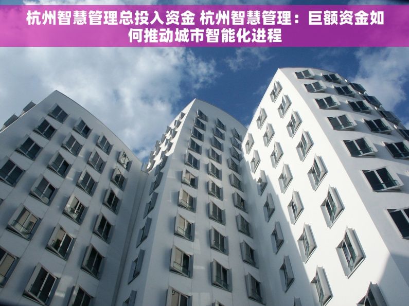 杭州智慧管理总投入资金 杭州智慧管理：巨额资金如何推动城市智能化进程