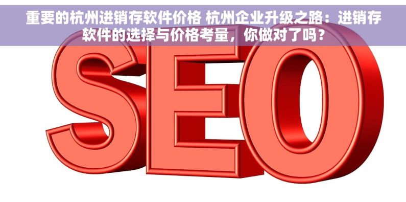 重要的杭州进销存软件价格 杭州企业升级之路：进销存软件的选择与价格考量，你做对了吗？