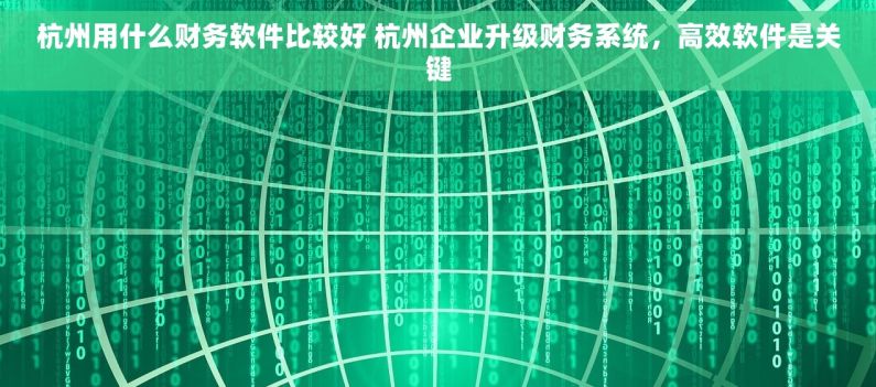 杭州用什么财务软件比较好 杭州企业升级财务系统，高效软件是关键