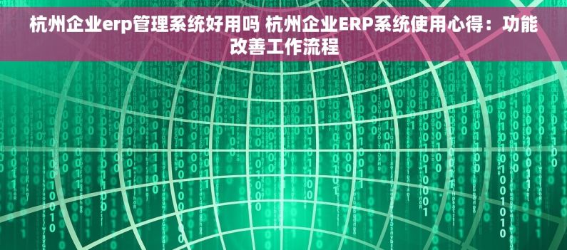 杭州企业erp管理系统好用吗 杭州企业ERP系统使用心得：功能改善工作流程