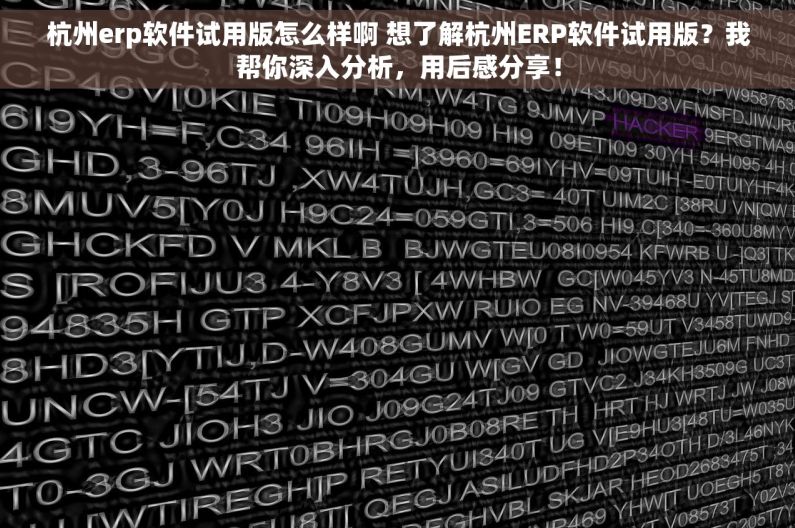 杭州erp软件试用版怎么样啊 想了解杭州ERP软件试用版？我帮你深入分析，用后感分享！