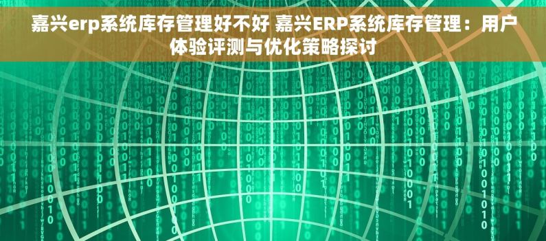 嘉兴erp系统库存管理好不好 嘉兴ERP系统库存管理：用户体验评测与优化策略探讨