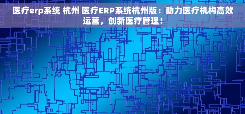 医疗erp系统 杭州 医疗ERP系统杭州版：助力医疗机构高效运营，创新医疗管理！