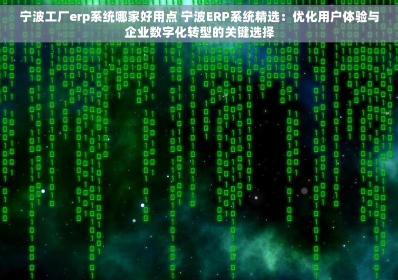 宁波工厂erp系统哪家好用点 宁波ERP系统精选：优化用户体验与企业数字化转型的关键选择
