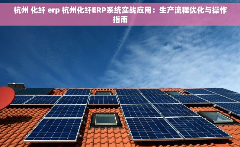 杭州 化纤 erp 杭州化纤ERP系统实战应用：生产流程优化与操作指南