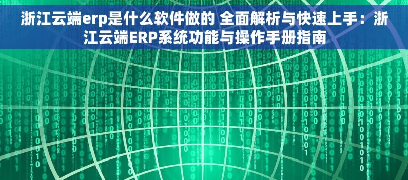 浙江云端erp是什么软件做的 全面解析与快速上手：浙江云端ERP系统功能与操作手册指南