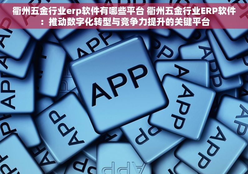 衢州五金行业erp软件有哪些平台 衢州五金行业ERP软件：推动数字化转型与竞争力提升的关键平台