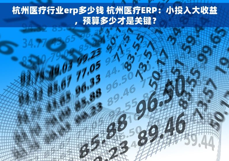 杭州医疗行业erp多少钱 杭州医疗ERP：小投入大收益，预算多少才是关键？