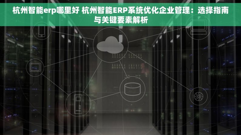 杭州智能erp哪里好 杭州智能ERP系统优化企业管理：选择指南与关键要素解析