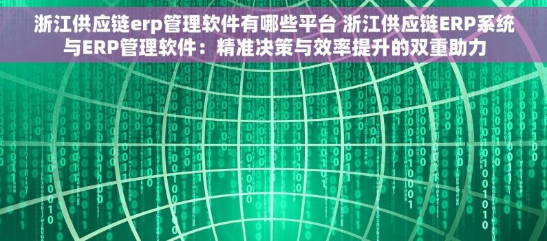 浙江供应链erp管理软件有哪些平台 浙江供应链ERP系统与ERP管理软件：精准决策与效率提升的双重助力