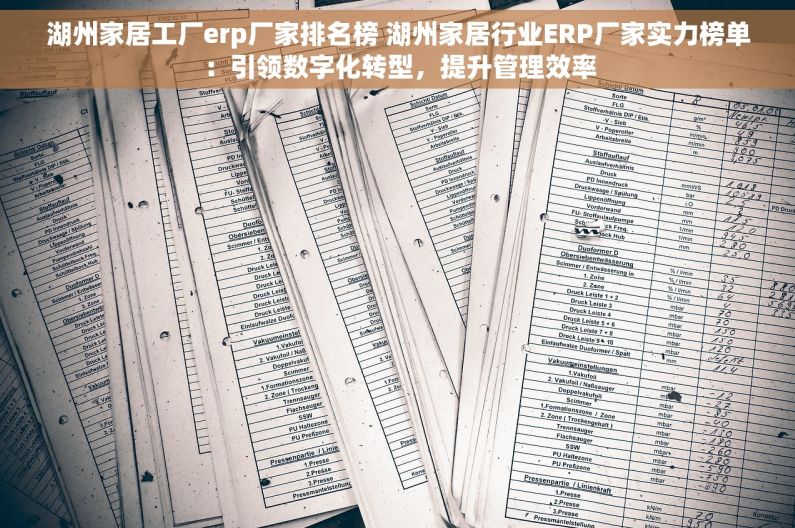 湖州家居工厂erp厂家排名榜 湖州家居行业ERP厂家实力榜单：引领数字化转型，提升管理效率