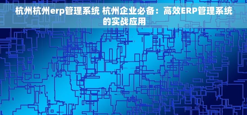 杭州杭州erp管理系统 杭州企业必备：高效ERP管理系统的实战应用
