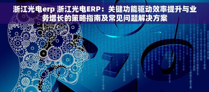 浙江光电erp 浙江光电ERP：关键功能驱动效率提升与业务增长的策略指南及常见问题解决方案