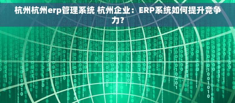 杭州杭州erp管理系统 杭州企业：ERP系统如何提升竞争力？