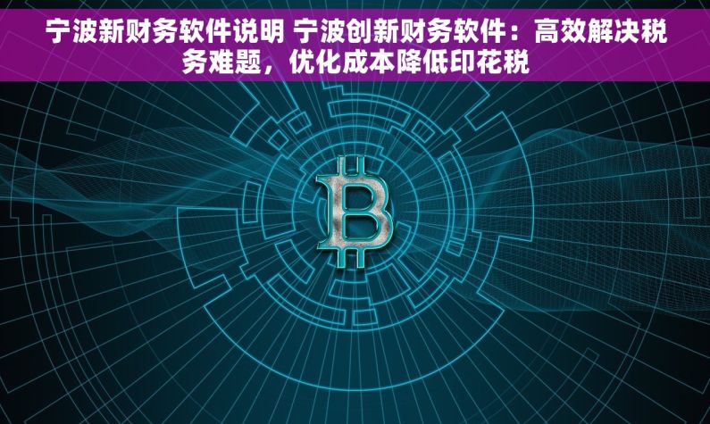宁波新财务软件说明 宁波创新财务软件：高效解决税务难题，优化成本降低印花税