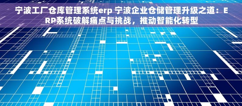 宁波工厂仓库管理系统erp 宁波企业仓储管理升级之道：ERP系统破解痛点与挑战，推动智能化转型