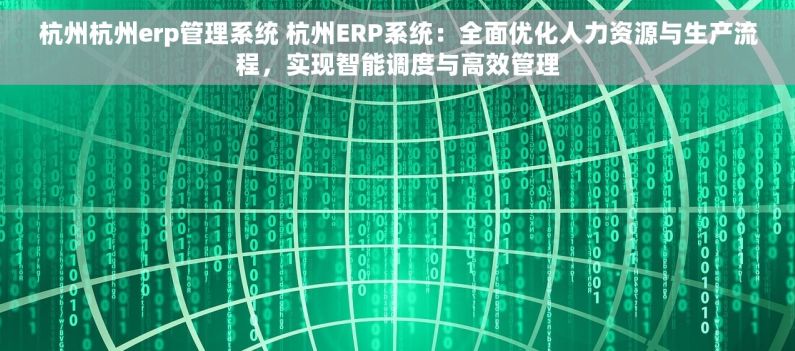 杭州杭州erp管理系统 杭州ERP系统：全面优化人力资源与生产流程，实现智能调度与高效管理