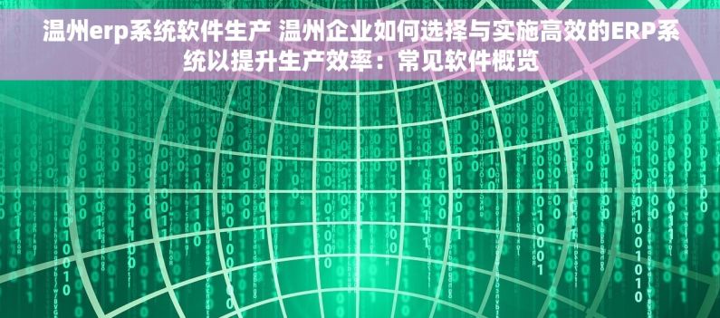 温州erp系统软件生产 温州企业如何选择与实施高效的ERP系统以提升生产效率：常见软件概览