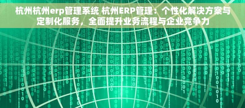 杭州杭州erp管理系统 杭州ERP管理：个性化解决方案与定制化服务，全面提升业务流程与企业竞争力
