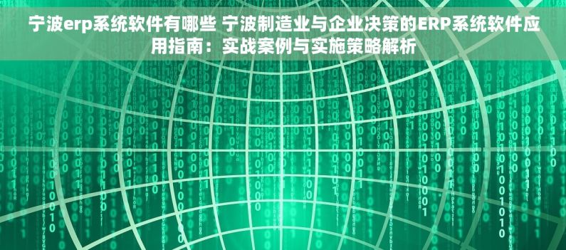 宁波erp系统软件有哪些 宁波制造业与企业决策的ERP系统软件应用指南：实战案例与实施策略解析
