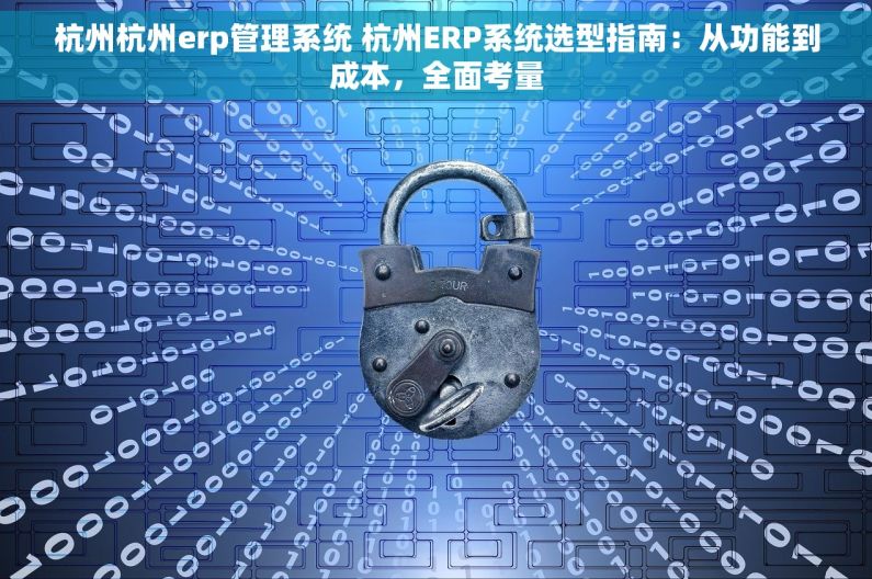 杭州杭州erp管理系统 杭州ERP系统选型指南：从功能到成本，全面考量