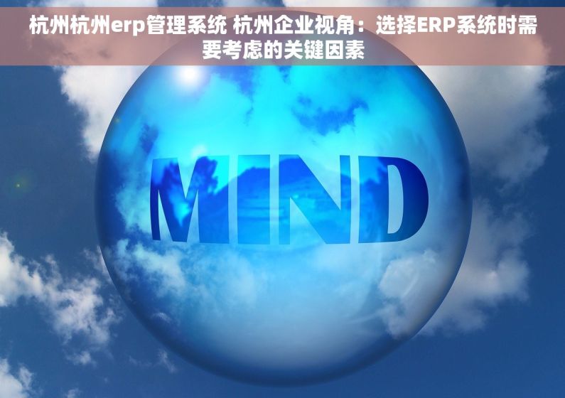 杭州杭州erp管理系统 杭州企业视角：选择ERP系统时需要考虑的关键因素