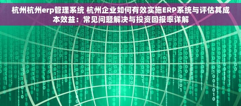 杭州杭州erp管理系统 杭州企业如何有效实施ERP系统与评估其成本效益：常见问题解决与投资回报率详解