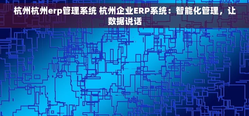 杭州杭州erp管理系统 杭州企业ERP系统：智能化管理，让数据说话
