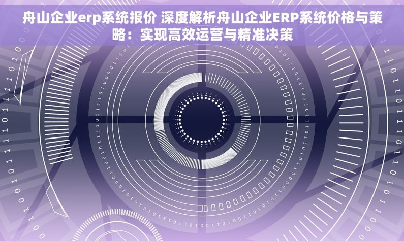 舟山企业erp系统报价 深度解析舟山企业ERP系统价格与策略：实现高效运营与精准决策