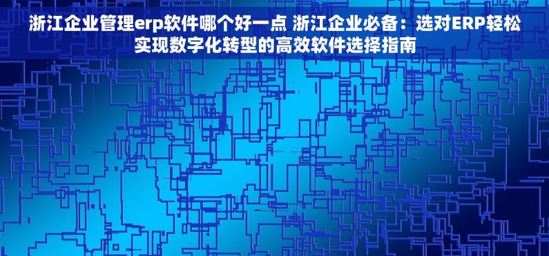 浙江企业管理erp软件哪个好一点 浙江企业必备：选对ERP轻松实现数字化转型的高效软件选择指南