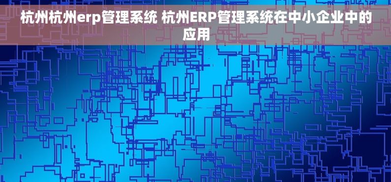杭州杭州erp管理系统 杭州ERP管理系统在中小企业中的应用