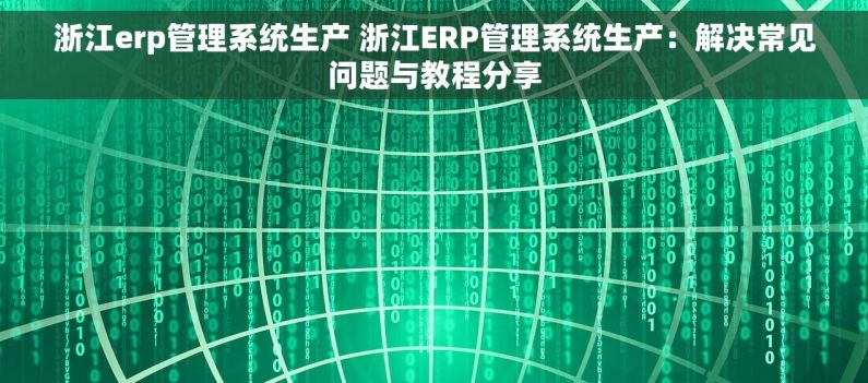浙江erp管理系统生产 浙江ERP管理系统生产：解决常见问题与教程分享