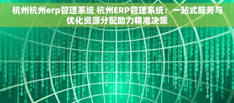 杭州杭州erp管理系统 杭州ERP管理系统：一站式服务与优化资源分配助力精准决策