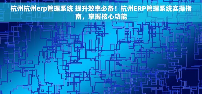 杭州杭州erp管理系统 提升效率必备！杭州ERP管理系统实操指南，掌握核心功能