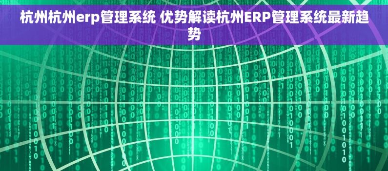 杭州杭州erp管理系统 优势解读杭州ERP管理系统最新趋势