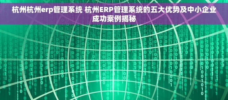 杭州杭州erp管理系统 杭州ERP管理系统的五大优势及中小企业成功案例揭秘